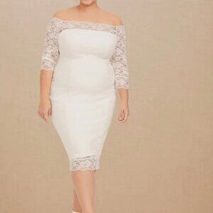 Torrid Special Occasion Ivory Lace Off Shoulder Bodycon Dress 18